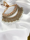 Peach & White Bridal Polki Set | Indian Jewelry