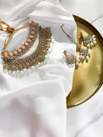 Peach & White Bridal Polki Set | Indian Jewelry