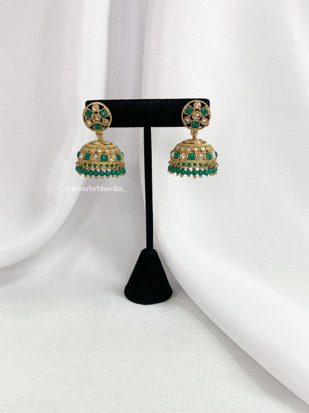 Small Emerald Green Jhumki Earrings | Indian Jewelry