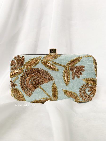 Sky Blue Embroidered Clutch | Indian Accessories