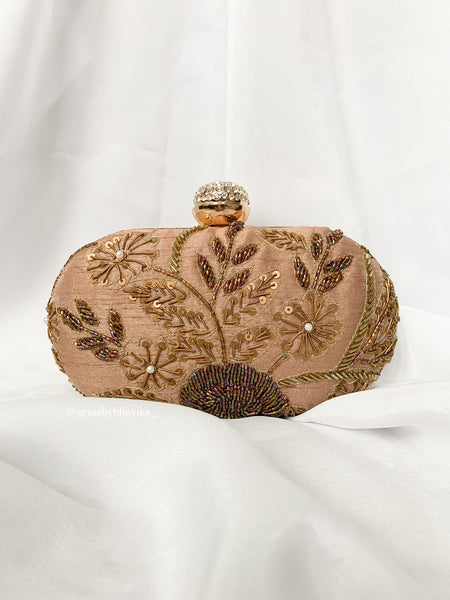 Beige Hand Embroidered Clutch | Indian Accessories