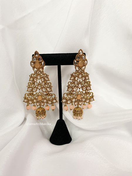 Peach Polki Earrings | Indian Jewelry