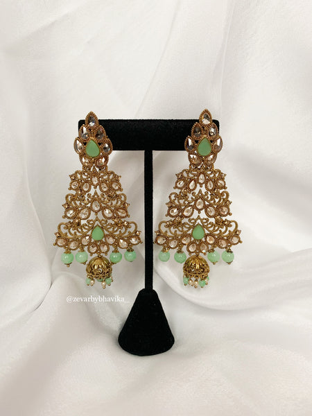 Mint Green Polki Earrings | Indian Jewelry