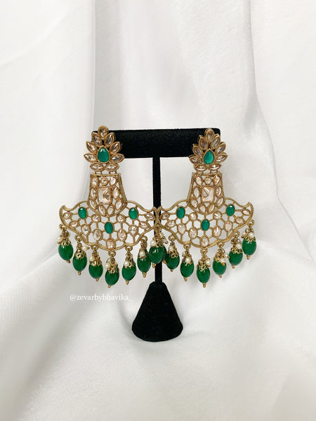 Gold & Emerald Green Earring & Tikka Set | Indian Accessories