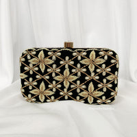 Black Velvet Hand Embroidered Clutch With Pearls | Indian Accessories