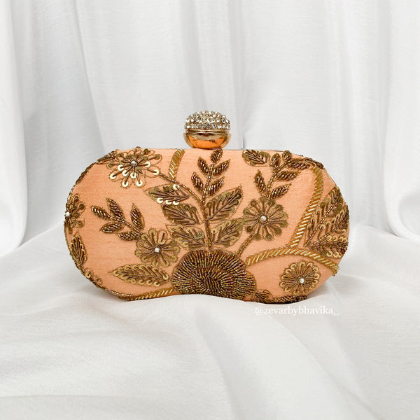 Peach Hand Embroidered Clutch | Indian Accessories