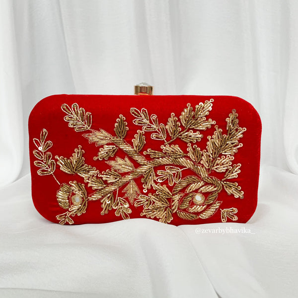 Red Hand Embroidered Clutch | Indian Accessories