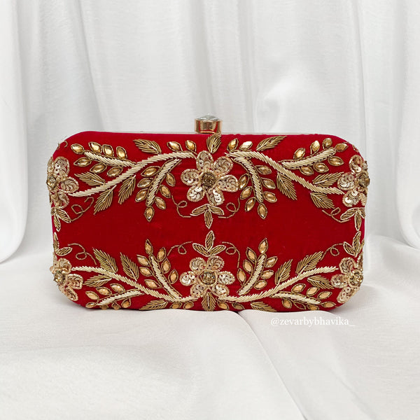 Ruby Embroidered Velvet Clutch | Indian Accessories